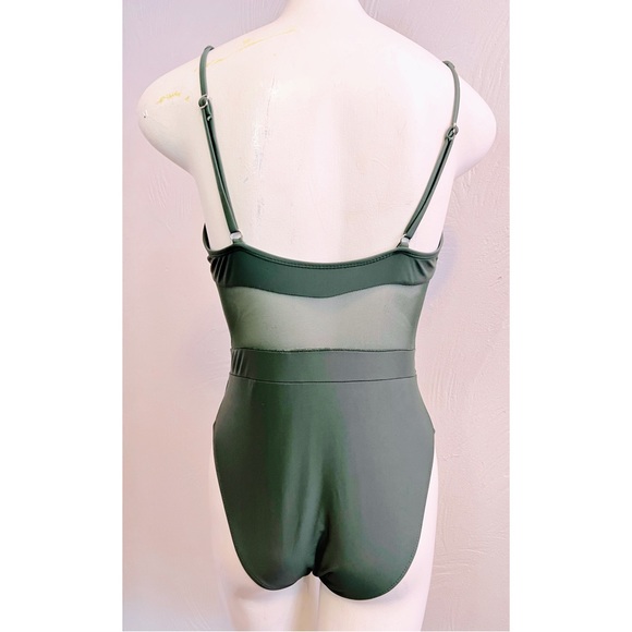 EUC Tinibikini Women’s Olive Green One Piece Swimsuit Mesh Panels Medium 1 Flaw - Picture 3 of 11